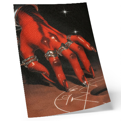 Impression sur toile Main rouge avec des anneaux sur fond de symboles