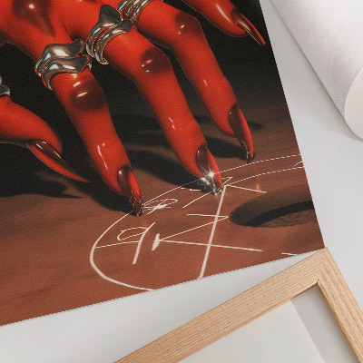 Impression sur toile Main rouge avec des anneaux sur fond de symboles