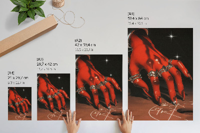 Impression sur toile Main rouge avec des anneaux sur fond de symboles