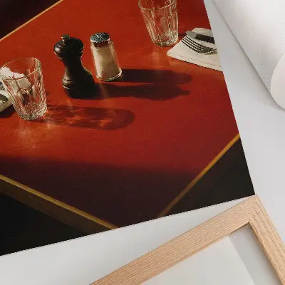 Affiche décorative représentant une table de restaurant avec des épices et des verres