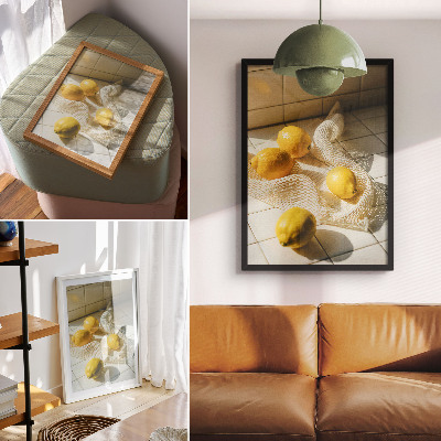 Décoration murale Citrons sur une grille métallique dans un décor de cuisine