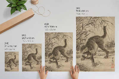 Affiche décorative Chat attrapant une grenouille par Kawanabe Kyosai
