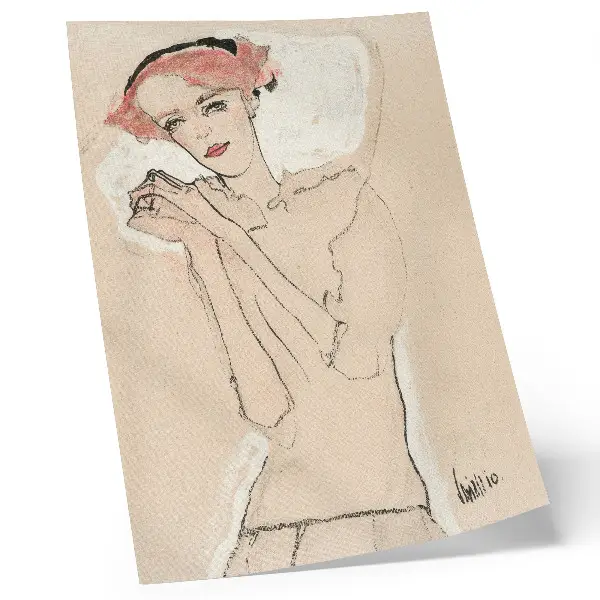 Affiche décorative portrait de femme d'Egon Schiele (1910) – un dessin au trait issu de la collection du MET