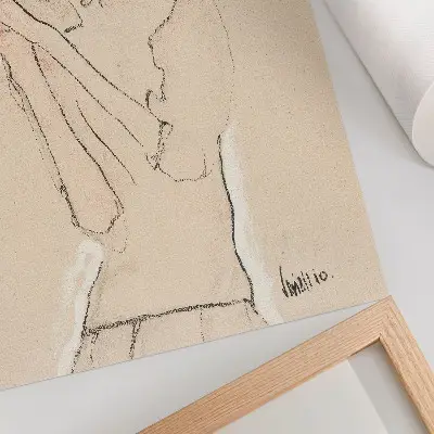 Affiche décorative portrait de femme d'Egon Schiele (1910) – un dessin au trait issu de la collection du MET