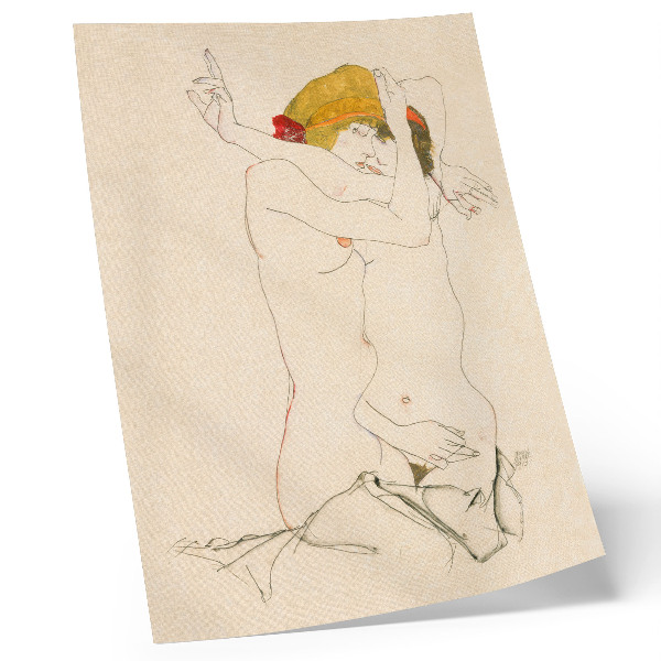 Décoration murale Deux femmes enlacées (1913) d'Egon Schiele – un dessin au trait représentant une femme, issu de la collection du MET