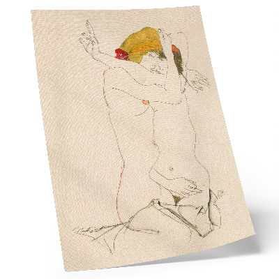 Décoration murale Deux femmes enlacées (1913) d'Egon Schiele – un dessin au trait représentant une femme, issu de la collection du MET
