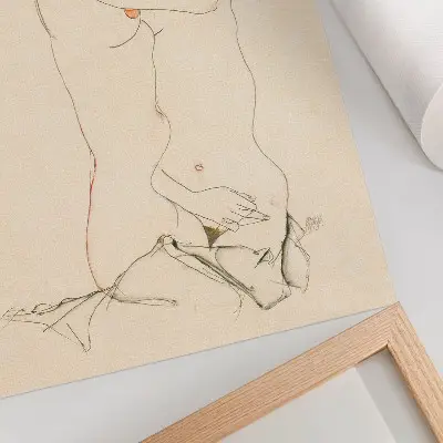 Décoration murale représentation de Deux femmes enlacées d'Egon Schiele, un dessin au trait de 1913 issu de la collection du MET