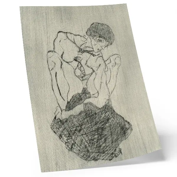Impression sur toile œuvre graphique d’Egon Schiele (1971) représentant un dessin au trait féminin issu de la collection du MET