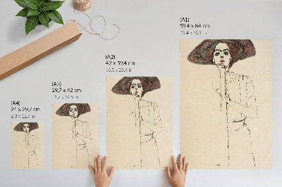 Affiche décorative Portrait de femme (1910) d'Egon Schiele – un dessin au trait représentant une femme, issu de la collection du MET.