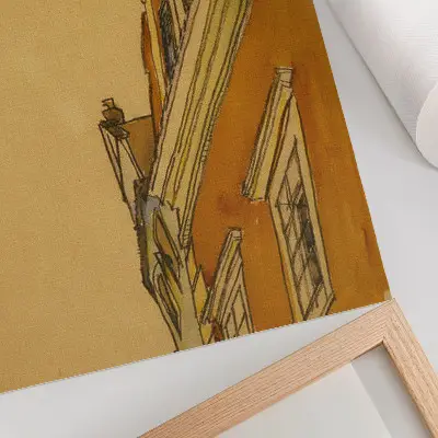 Décoration murale représentant Vue de face du bâtiment (maison à Krumau) par Egon Schiele datée de 1910