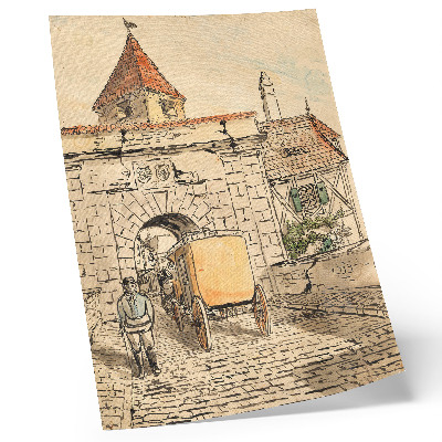 Impression sur toile Porte de la ville avec carrosse (travail d'étudiant) par Egon Schiele