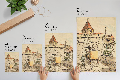 Impression sur toile Porte de la ville avec carrosse (travail d'étudiant) par Egon Schiele