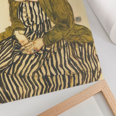 Impression sur toile Portrait d'Edith Schiele en robe rayée (1915) par Egon Schiele