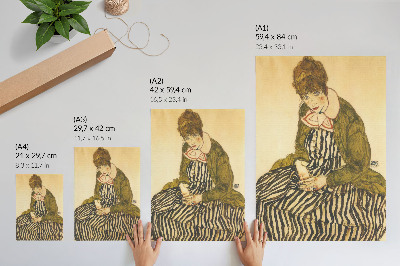 Impression sur toile Portrait d'Edith Schiele en robe rayée (1915) par Egon Schiele