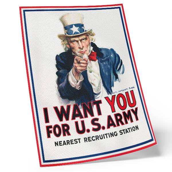 Impression sur toile Avis de recherche pour soldats américains, une lithographie esthétique de James Montgomery Flagg