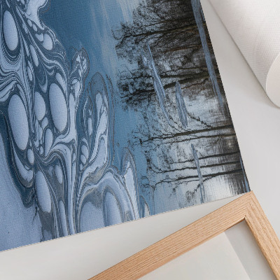 Affiche Glace sur le lac, reflets des arbres, tons bleus