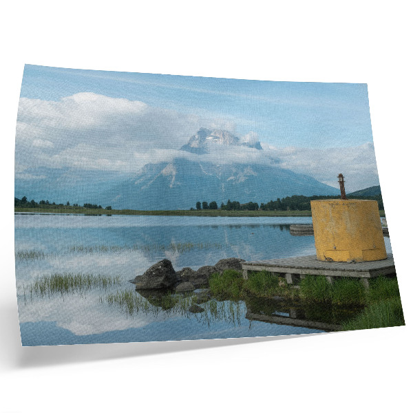 Affiche et poster montagnes, lac, nuages, pont