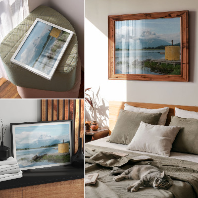 Affiche et poster montagnes, lac, nuages, pont