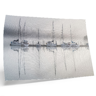 Affiche décorative reflets calmes des yachts dans le port de plaisance brumeux