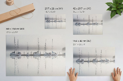 Affiche décorative reflets calmes des yachts dans le port de plaisance brumeux