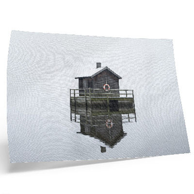 Affiche décorative Chalet en bois au bord de l'eau, symétrie, minimalisme