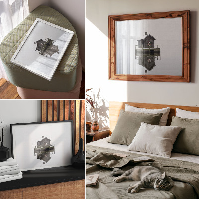 Affiche décorative Chalet en bois au bord de l'eau, symétrie, minimalisme