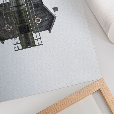 Affiche décorative Chalet en bois au bord de l'eau, symétrie, minimalisme