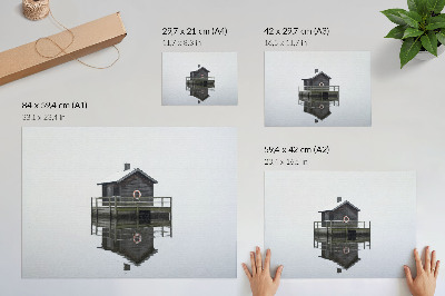 Affiche décorative Chalet en bois au bord de l'eau, symétrie, minimalisme