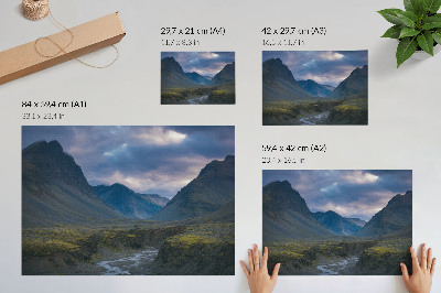 Affiche Montagnes dans les nuages ​​bleus paix nature