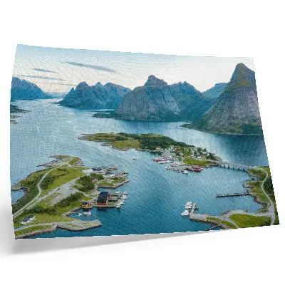 Affiche décorative représentant fjords, montagnes, ville, paix et harmonie
