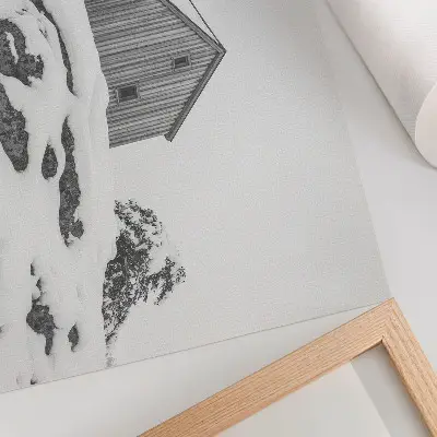 Affiche représentant une maison d'hiver minimaliste sur fond de neige