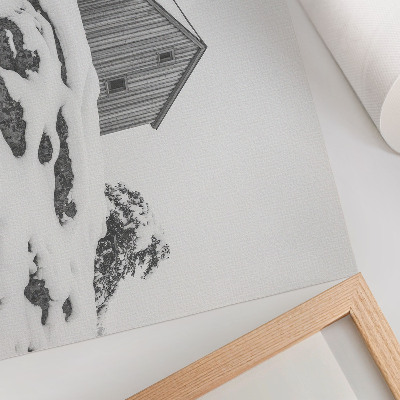 Affiche Une maison d'hiver minimaliste sur fond de neige