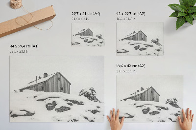 Affiche Une maison d'hiver minimaliste sur fond de neige