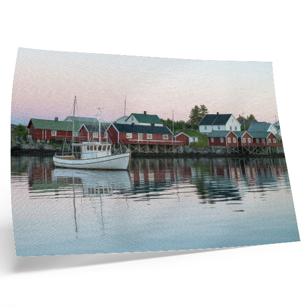 Affiche décorative Les maisons rouges cubistes au bord du lac sont radieuses
