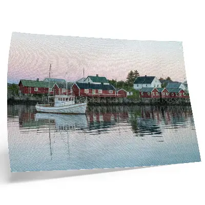 Affiche décorative les maisons rouges cubistes au bord du lac radieuses