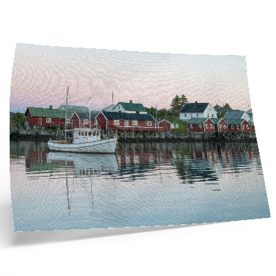 Affiche décorative Les maisons rouges cubistes au bord du lac sont radieuses