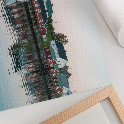 Affiche décorative Les maisons rouges cubistes au bord du lac sont radieuses