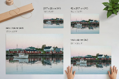 Affiche décorative Les maisons rouges cubistes au bord du lac sont radieuses