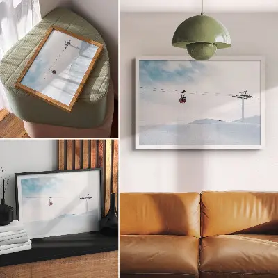 Affiche et poster représentant des montagnes, un téléphérique et un ciel au contraste de couleurs dynamique