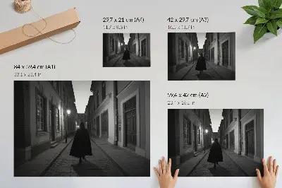 Affiche rue sombre avec une silhouette mystérieuse et une atmosphère nostalgique