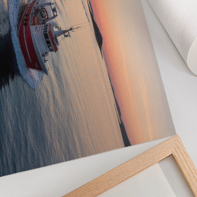 Affiche et poster Coucher de soleil sur la mer calme, mouvement des bateaux