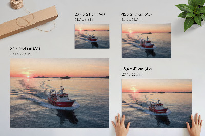 Affiche et poster Coucher de soleil sur la mer calme, mouvement des bateaux