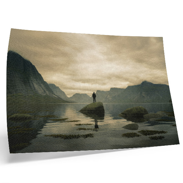Affiche décorative Montagnes, lac, personne, harmonie paisible de la nature