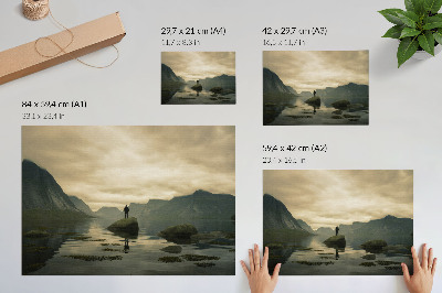 Affiche décorative Montagnes, lac, personne, harmonie paisible de la nature