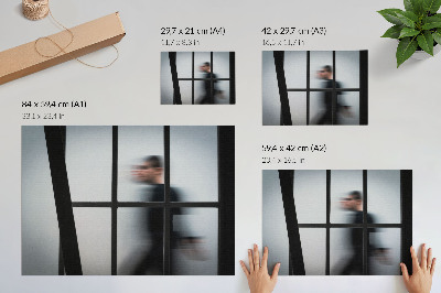Affiche Silhouette noire derrière un cadre en verre, minimalisme gris