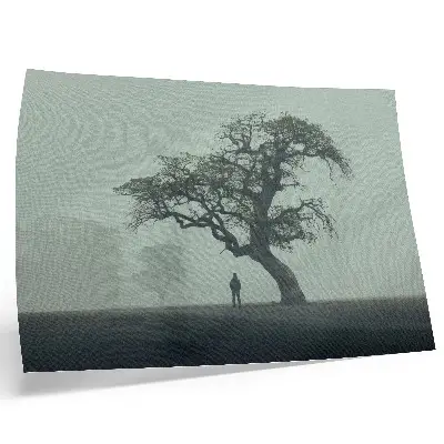 Affiche et poster l'atmosphère d'un arbre solitaire dans la brume avec une silhouette sombre