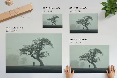 Affiche et poster l'atmosphère d'un arbre solitaire dans la brume avec une silhouette sombre