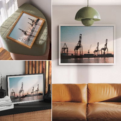 Affiche et poster Grues dans le port au coucher du soleil