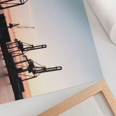Affiche et poster Grues dans le port au coucher du soleil