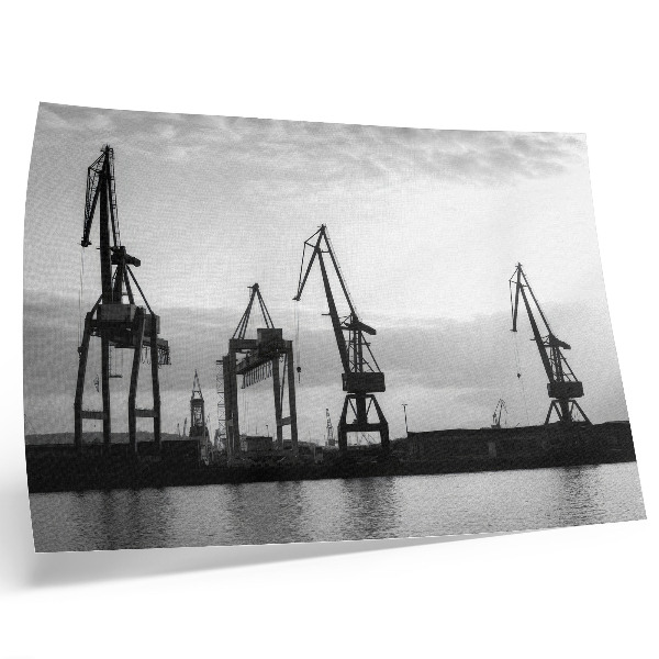 Affiche Grues portuaires au design minimaliste noir et blanc